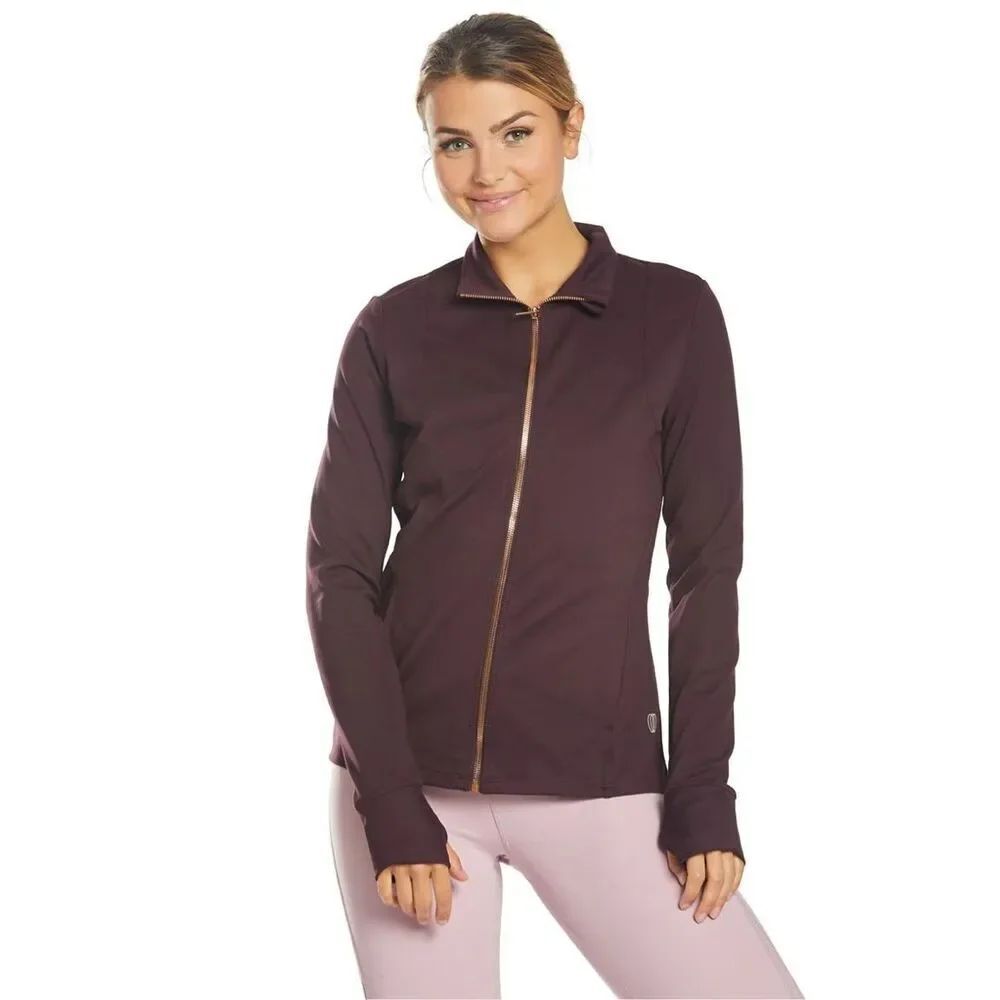 Apana Mauve Purple Zip Up Athletic Jacket Medium Rose Gold Zipper Activewear siz